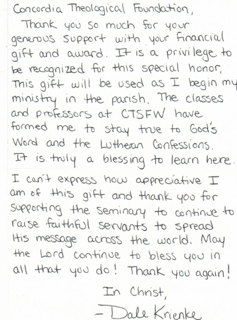 Thank you note by Dale Krienke